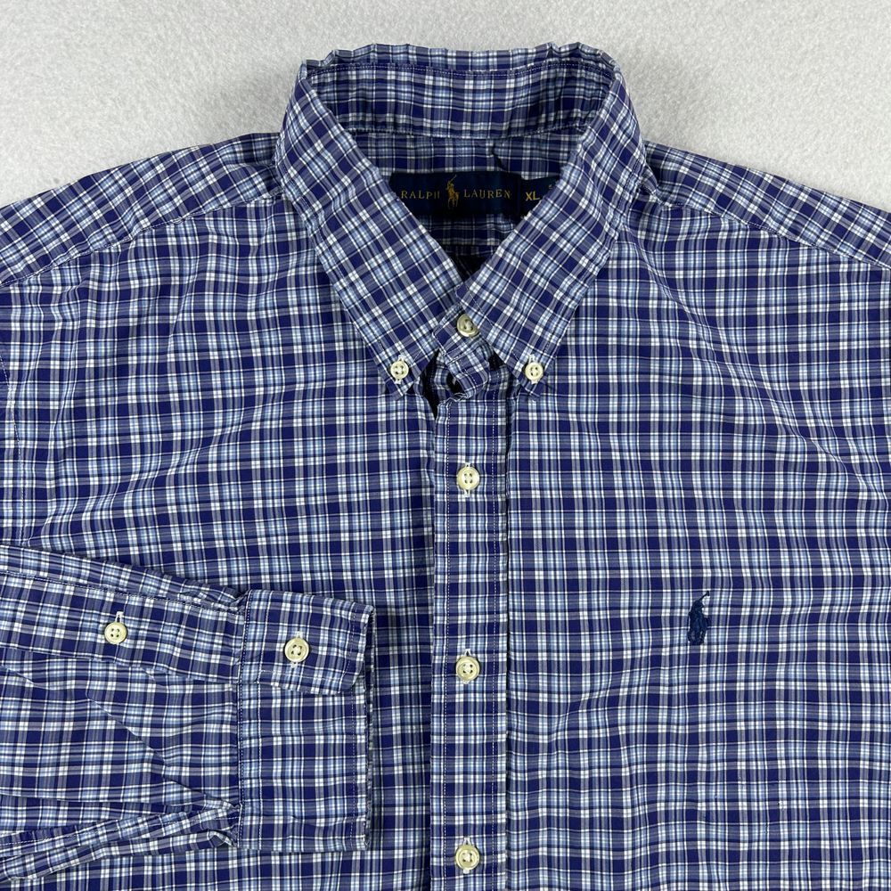 Ralph Lauren Shirt Men's XL Blue White Plaid Button Down Picnic‎ Dress Preppy